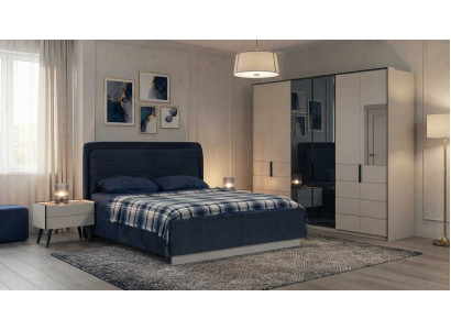 Schlafzimmer Set Bett Nachttisch Schrank Modern Blau Glas Edel
