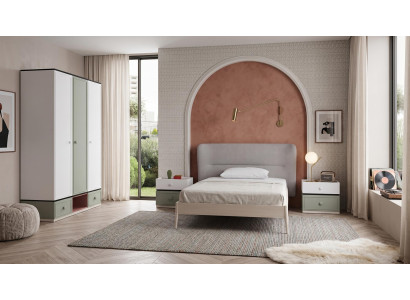 Graues stilvolles Jugendzimmer Bett Kleiderschrank Nachttische modern