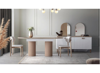 Modernes Esszimmer Set Beige Holz TV Lowboard Sideboard Ausziehtisch