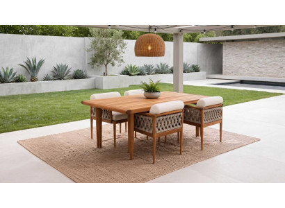 Modernes Gartenset Esstisch 6 Stühle Holz Geflecht Terrasse