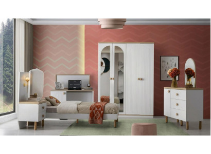 Zeitloses Jugendzimmer Ensemble Weiß Holz Bett Schrank 6 tlg