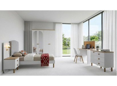 Modernes Jugendzimmer Set Weiß Holz Metall Bett Schrank Schreibtisch