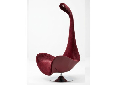 Designer Lounge Sessel Curved Neck Drehsessel Beleuchtung Burgunderrot