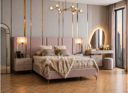 Schlafzimmer Set Rosa Bett Nachttische Schminktisch Textil Holz