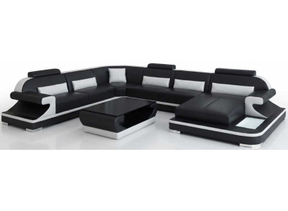 Großes U Form Sofa Schwarz Wohnzimmer Set Couchtisch Modern