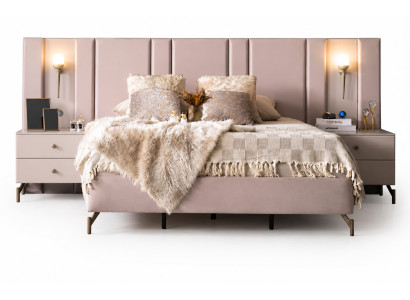 Schlafzimmer Set Rosa Bett Nachttische Textil Holz Modern Design