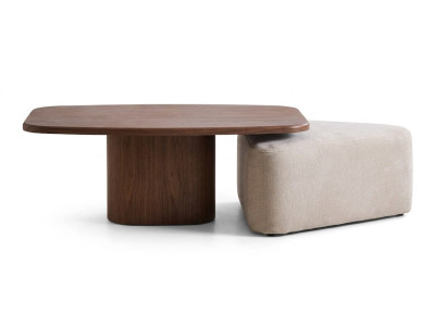 Couchtisch Sitzhocker Set Braun Holz Textil Modern Wohnzimmer Komfort