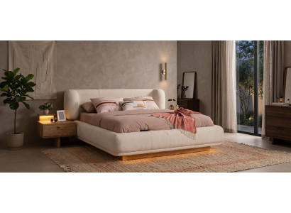 Schlafzimmer Set Bettgestell 2x Nachttische Modern Hell Gemütlich