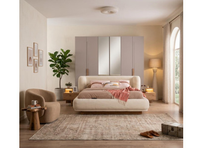 Schlafzimmer Set 2x Nachttische Bettgestell Kleiderschrank Modern
