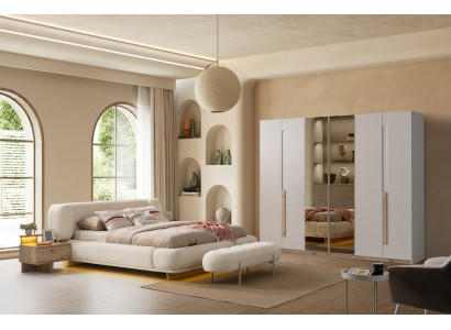 Schlafzimmer Set 2x Nachttische Bettgestell Kopfteil Schrank