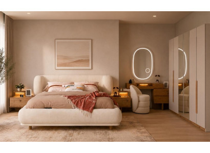 Schlafzimmer Set Bettanlage Kleiderschrank Schminkplatz Modern Beige