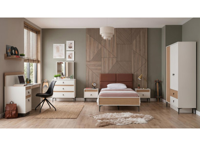 Weißes Jugendzimmer Bett Nachttische Kleiderschrank Kommode Schreibtisch