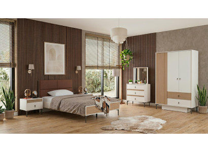 Stilvolles weißes Jugendzimmer Bett Kleiderschrank Kommode Nachttische modern