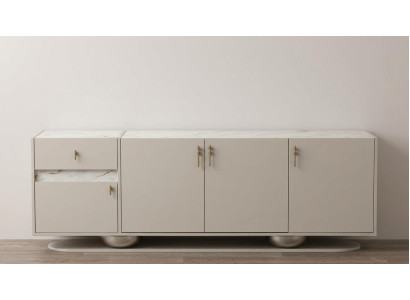 Luxus Esszimmer Set Beige Holz Metall Esstisch TV Lowboard Spiegel