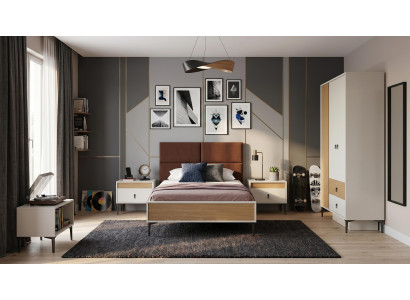Modernes weißes Jugendzimmer Bett Kleiderschrank Nachttische Schlafzimmer