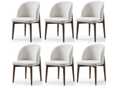 Elegantes Weißes 6er Stuhlset Textil Holz Polsterstühle Esszimmer