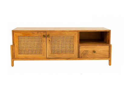 Massivholz Sideboard Kommode mit Rattanfronten Boho Stil Naturholz