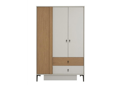 Braun-weißer Schrank 3-türig Holzschrank Schubladen Jugendzimmer Schlafzimmer