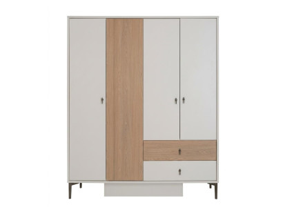 Braun-weißer 4-türiger Kleiderschrank Schubladen Jugendzimmer Schlafzimmer