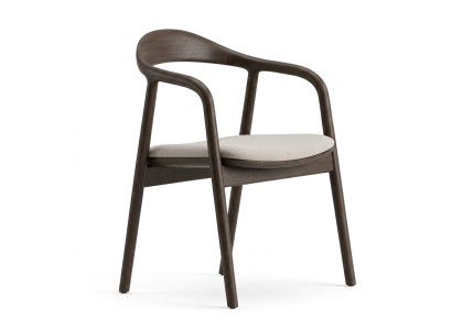 Stuhl Braun Holz Textil Modern Beige Gepolstert Armlehnen Einfarbig Komfort