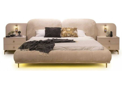 Schlafzimmer Set Beige Bett mit Nachttischen Modernes Design Stil