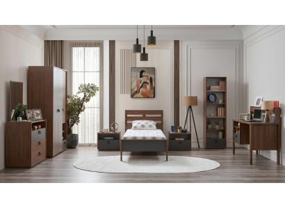 Braunes Jugendzimmer Bett Kleiderschrank Kommode Nachttische Schreibtisch