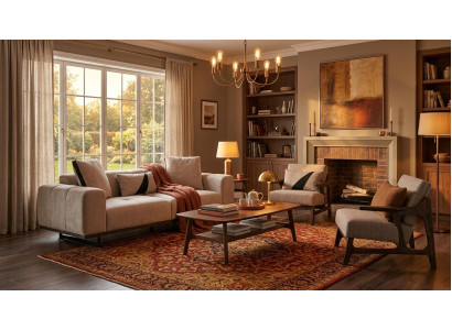 Sofa Set Beige Textil Holz Modern 3+1+1-Sitzer Zeitgenössisch Komfort