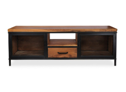 Massivholz TV Board mit Metallfronten Modernes Industrial Design