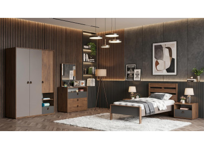 Stilvolles Jugendzimmer in Braun Bett Kleiderschrank Kommode Nachttische