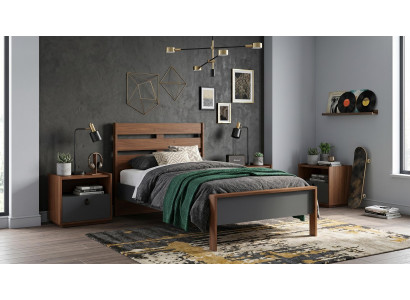 Braunes Jugendzimmer Bett Nachttische Schlafzimmer modern für Jungen
