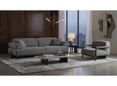 Sofa Garnitur 3-Sitzer Sessel Modern Grau Bequem Couch Polster