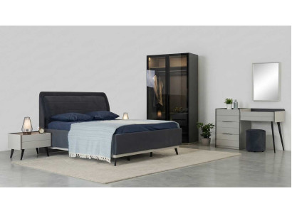 Schlafzimmer Set Bett Nachttisch Schrank Modern Blau Schwarz Edel