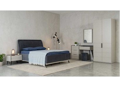 Schlafzimmer Set Bett Nachttisch Schrank Modern Blau Beige Edel