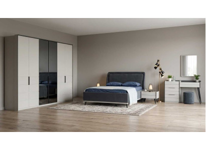 Schlafzimmer Set Bett Nachttisch Schrank Modern Blau Glas Edel