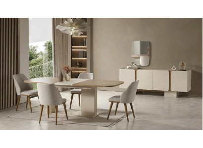 Modernes Weißes Esszimmer Set Esstisch 4 Stühle Sideboard Spiegel