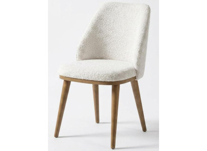 Moderner Weißer Stuhl Textil Holz Bouclé Polsterstuhl Esszimmer