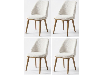 Modernes Weißes 4er Stuhlset Textil Bouclé Polsterstühle Esszimmer