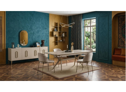 Modernes Weißes Esszimmer Set Esstisch 4 Stühle Sideboard Spiegel