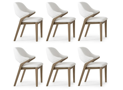 Stuhl Set 6x Weiß Holz Textil Modern Esszimmer Gepolstert Einfarbig Komfort