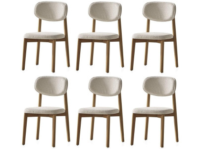 Stuhlset 6er Modern Weiß Textil Holz Polsterstuhl Esszimmer