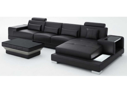 Modernes Ecksofa Schwarz L Form Wohnlandschaft Couchtisch Luxus Stil