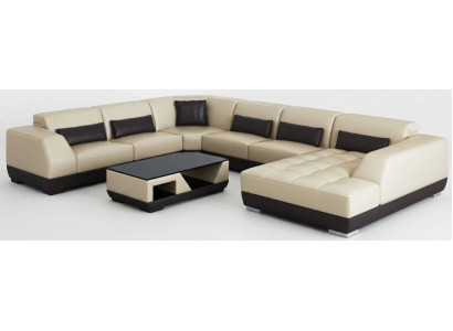 Beiges Ecksofa U Form Wohnzimmer Wohnlandschaft Couchtisch Modern