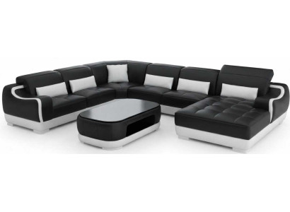 Modernes Schwarzes Ecksofa U Form Wohnzimmer Couchtisch Luxus Design