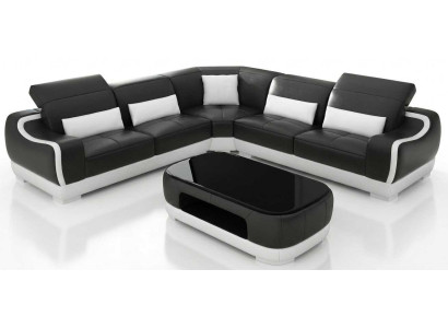 Elegantes Schwarzes Ecksofa L Form Wohnzimmer Couchtisch Premium Stil