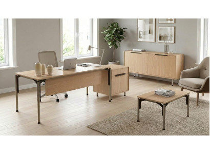Büro Set Schreibtisch Sideboard Kommode Couchtisch Beige Holz