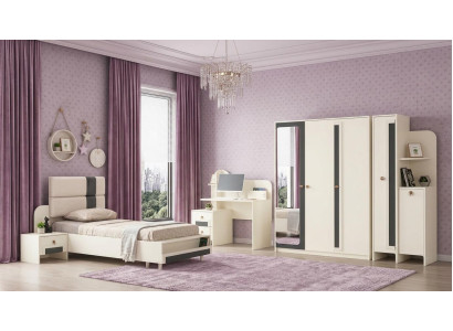 Modernes Jugendzimmer Set Weiß Holz Metall Bett Schrank Schreibtisch