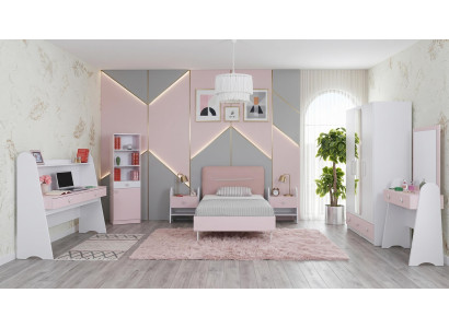 Rosa Jugendzimmer Bett Kleiderschrank Frisiertisch Nachttische Schreibtisch