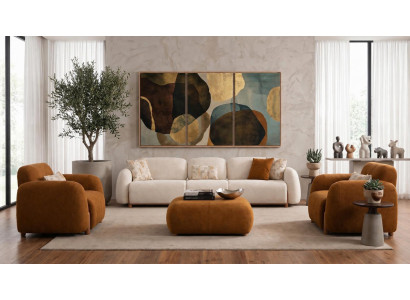 Wohnzimmer Set 3 Sitzer Sofa Zwei Sessel Modern Beige Edel