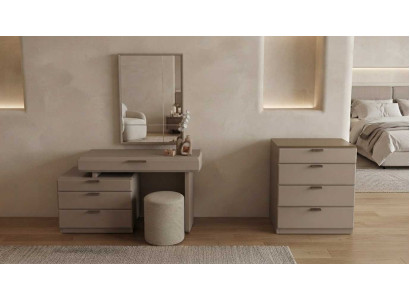 Schminktisch Kommode Spiegel Hocker Beige Modern Elegant