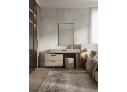 Schminktisch Frisiertisch Spiegel Hocker Beige Modern Elegant